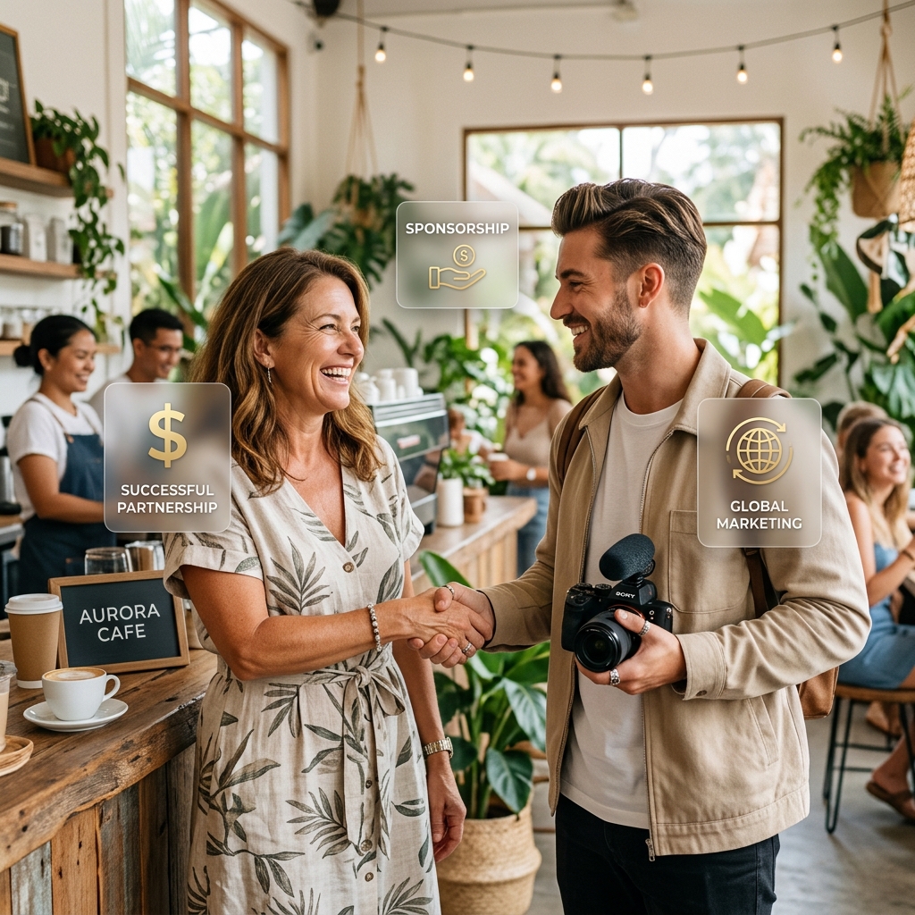 Local Business Owner and Travel Vlogger Collaborating